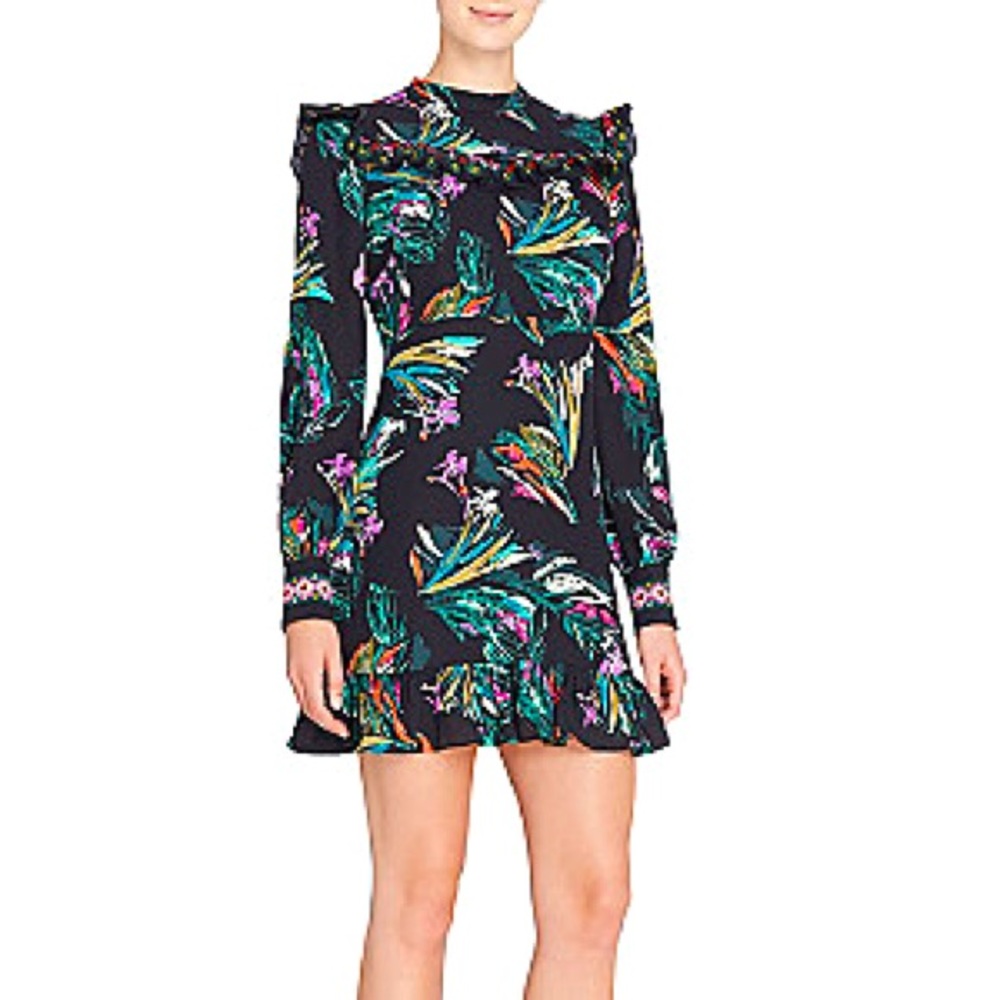 Catherine Malandrino Black Floral Ruffle Dress Size 10